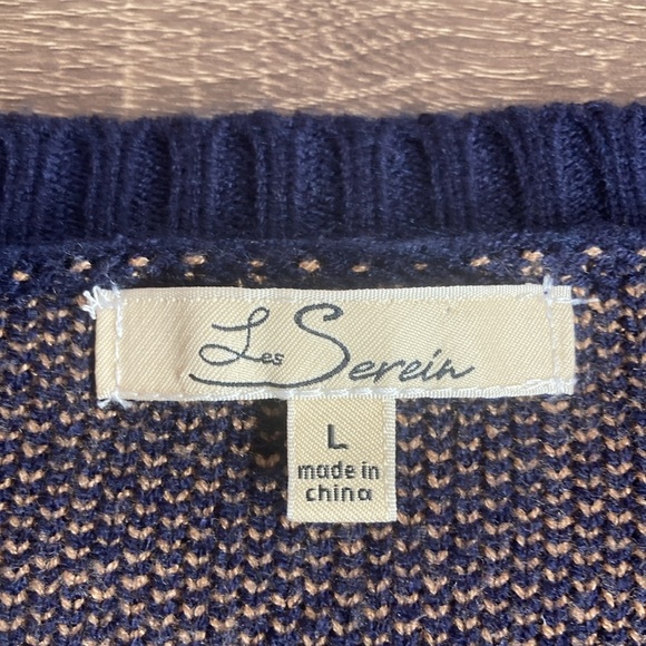 Les Serein Women Navy polka dot Cardigan sweater size Large EUC - Picture 3 of 9